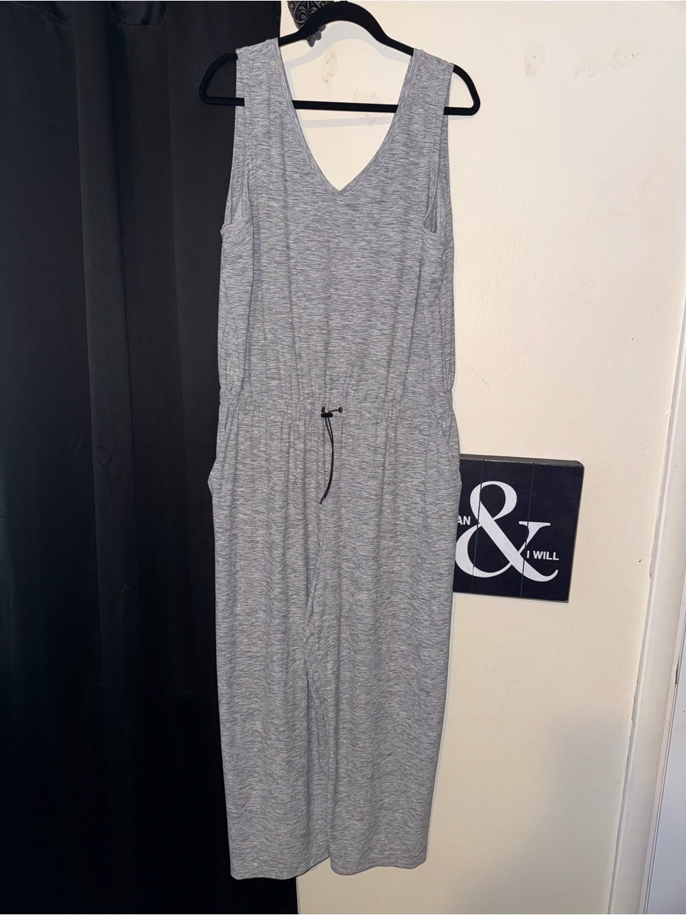 Old Navy Light Gray Sleeveless V-Neck Drawstring Jumpsuit